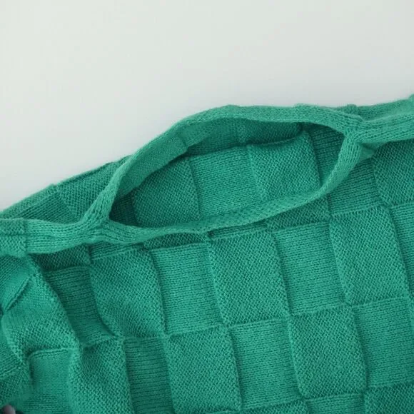 Women's Sweater S Woven Green Tight Knit Crew Neck Ribbed Long Sleeve Pullover - Picture 5 of 10